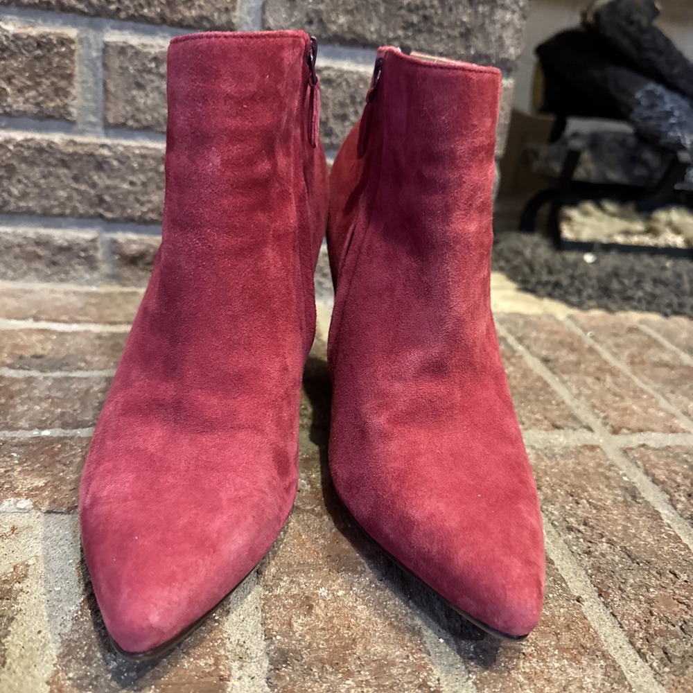 Cole‎ Haan Red Winery Suede Wedge Booties Size 9B F13 D40511 - Picture 2 of 16